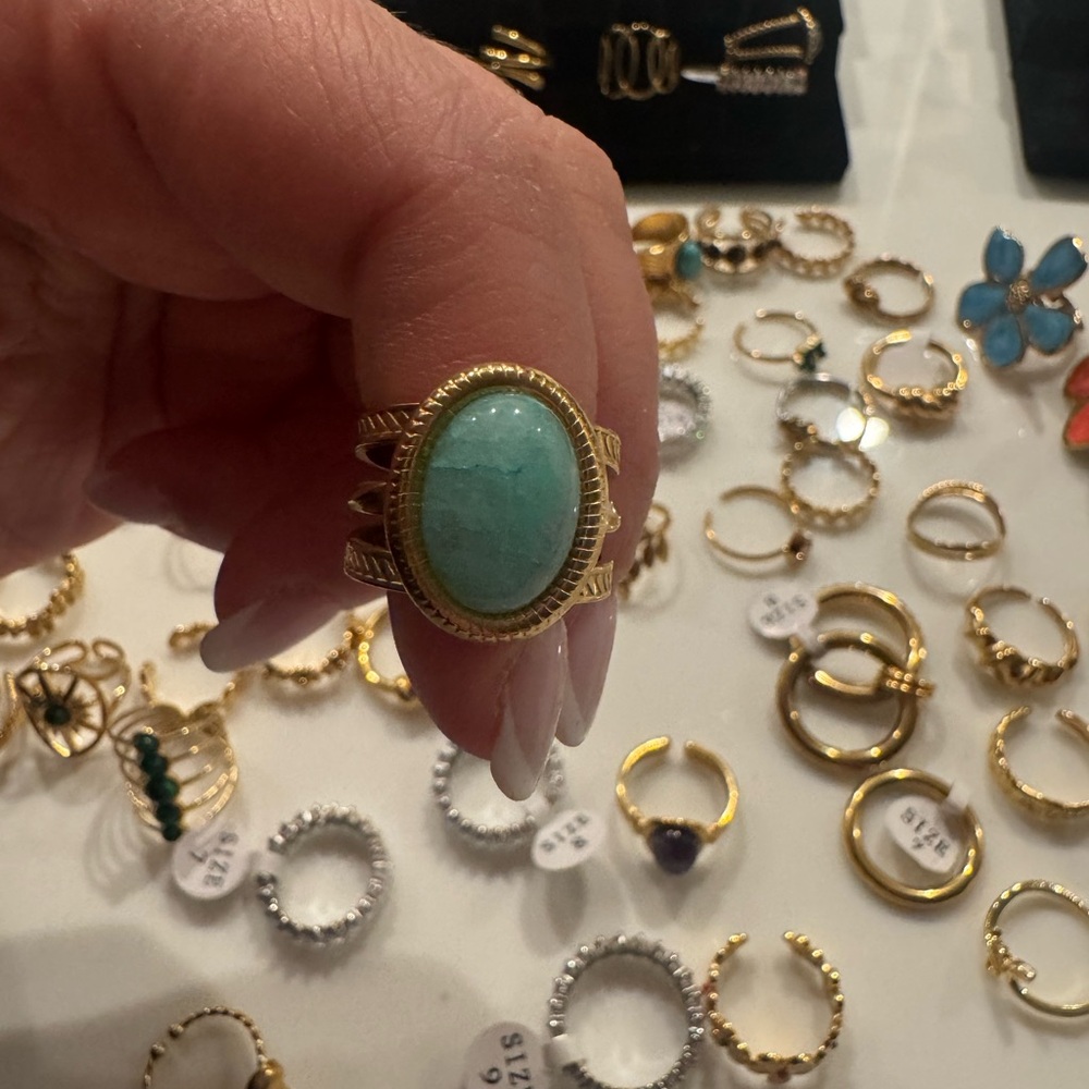 Elegant Gold and Green Stone Ring 18 k plated gold